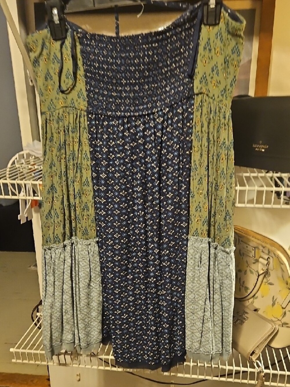Free People Navy Blue and Sage Patchwork Boho Top - Picture 3 of 7